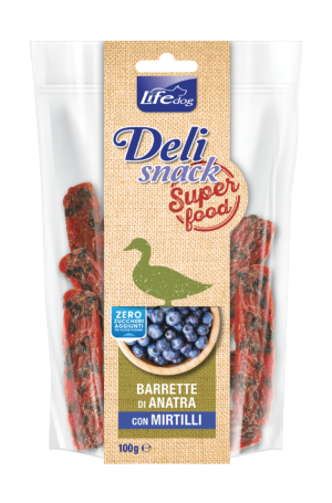 Life Dog DeliSnack Barrette di Anatra con Mirtilli 100g - Snack per Cani Monoproteico