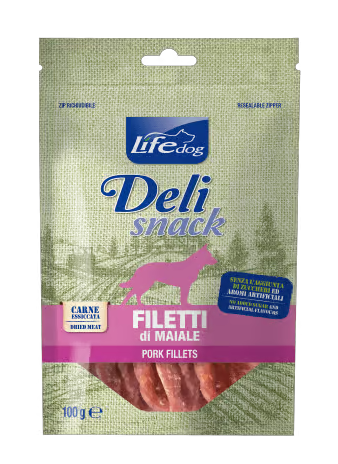 Life Dog Deli Snack Filetti di Maiale Snack per Cani Monoproteico