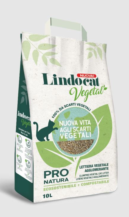 Lettiera vegetale Lindocat Pro Natura agglomerante da 10 L per gatti, compostabile e senza profumazione