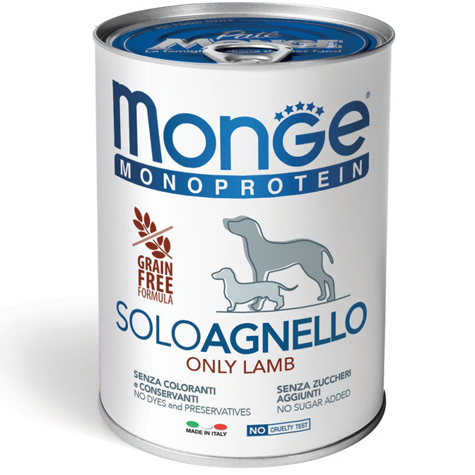 Monge Monoprotein Solo Agnello 400gr Grain Free - Alimento Nutriente per Cani
