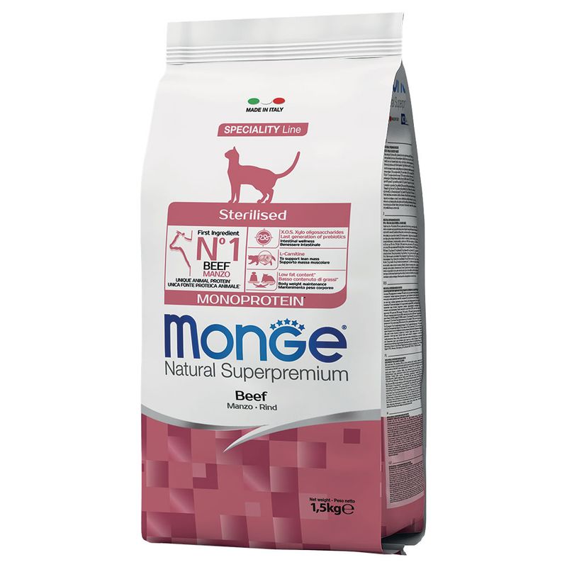 Monge Monoprotein Sterilized Manzo 1,5kg - Crocchette per Gatti