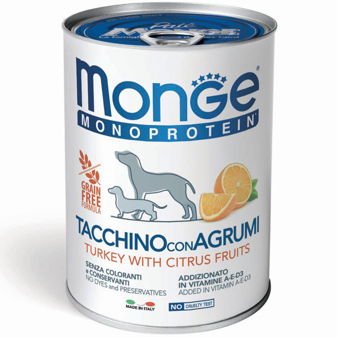 Monge Monoprotein Solo Tacchino con Agrumi 400g Umido per Cani