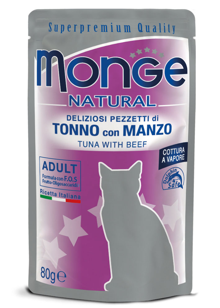 Monge Natural - Pezzetti di Tonno con Manzo per Gatti Adulti 80g