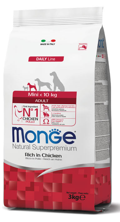 Alimento completo Monge Natural Mini Adult Pollo 3kg per cani adulti di piccola taglia