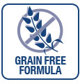 Simbolo con spiga barrata e scritta “Grain Free Formula”, segnala l’assenza di cereali nella composizione