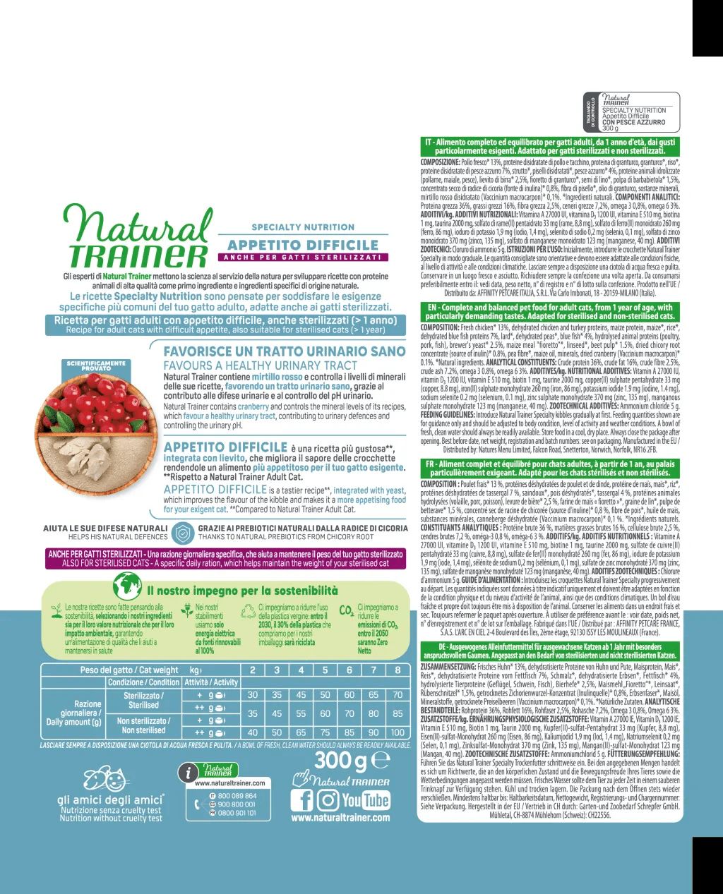 Alimento secco Natural Trainer Appetito Difficile 300 g con pesce azzurro per gatti adulti retro