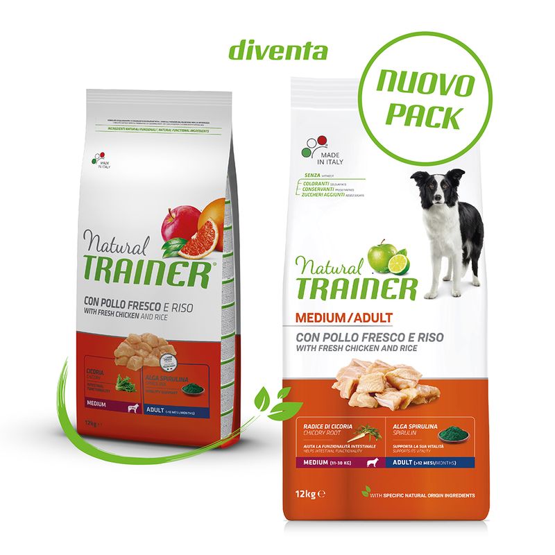 2x12kg Natural Trainer Medium Adult con Pollo Fresco e Riso - Cane