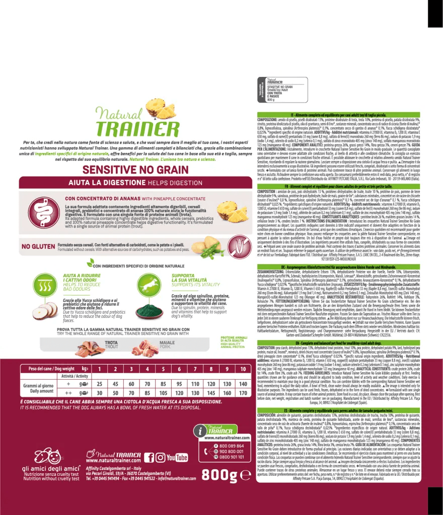 Natural Trainer  Sensitive Dog No Grain Adult Mini con Trota 800g2