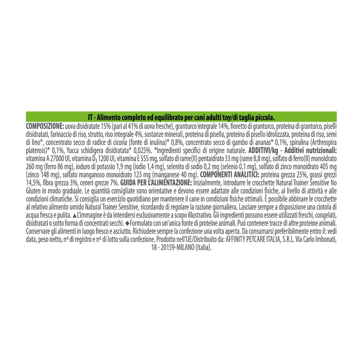 Natural Trainer Sensitive Adult Small & Toy con Uovo 800g No Gluten - Cane Adulto