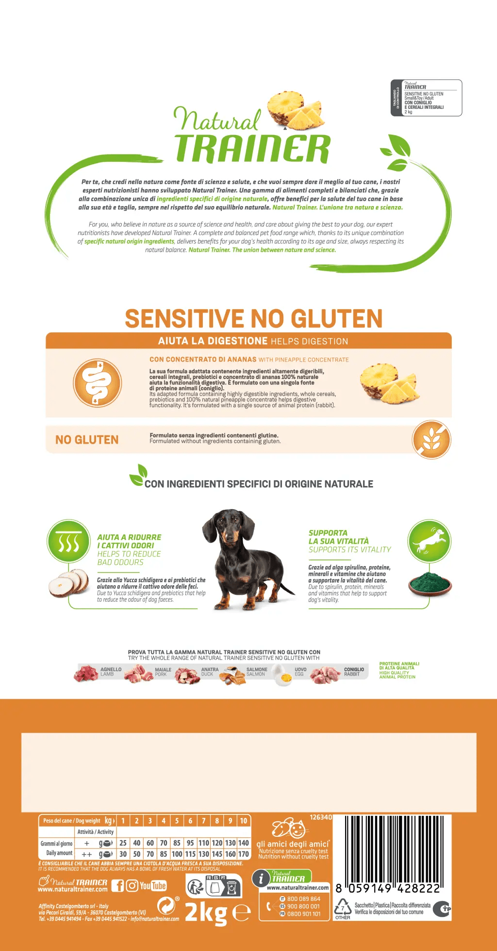 Natural Trainer Sensitive No Gluten Coniglio 2 kg – Per Cani Small e Toy Adulti