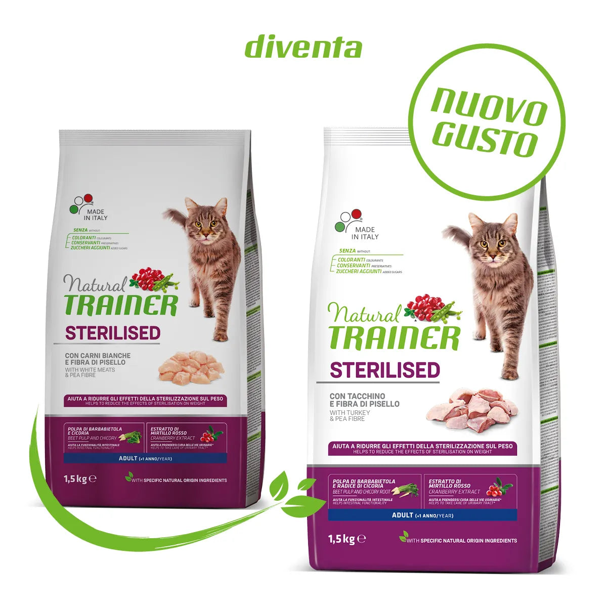 Natural Trainer Sterilised Tacchino 1,5kg Crocchette per Gatti