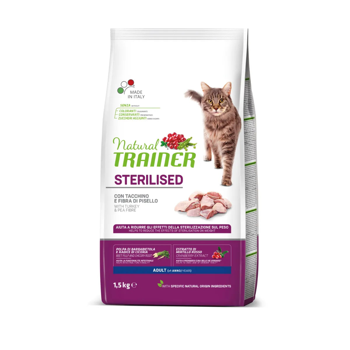 Natural Trainer Sterilised Tacchino 1,5kg Crocchette per Gatti