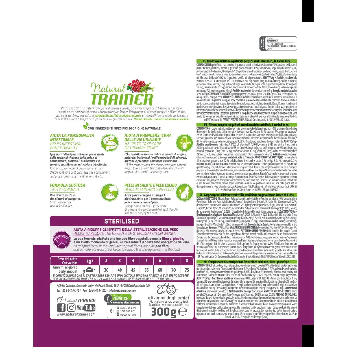 Natural Trainer Sterilised con Salmone 300g - Gatti Adulti Sterilizzati