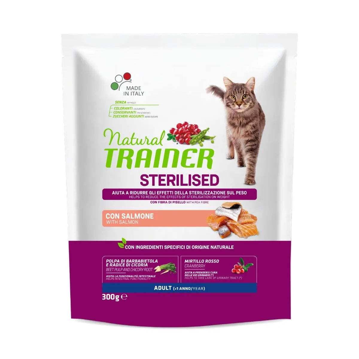 Natural Trainer Sterilised con Salmone 300g - Gatti Adulti Sterilizzati