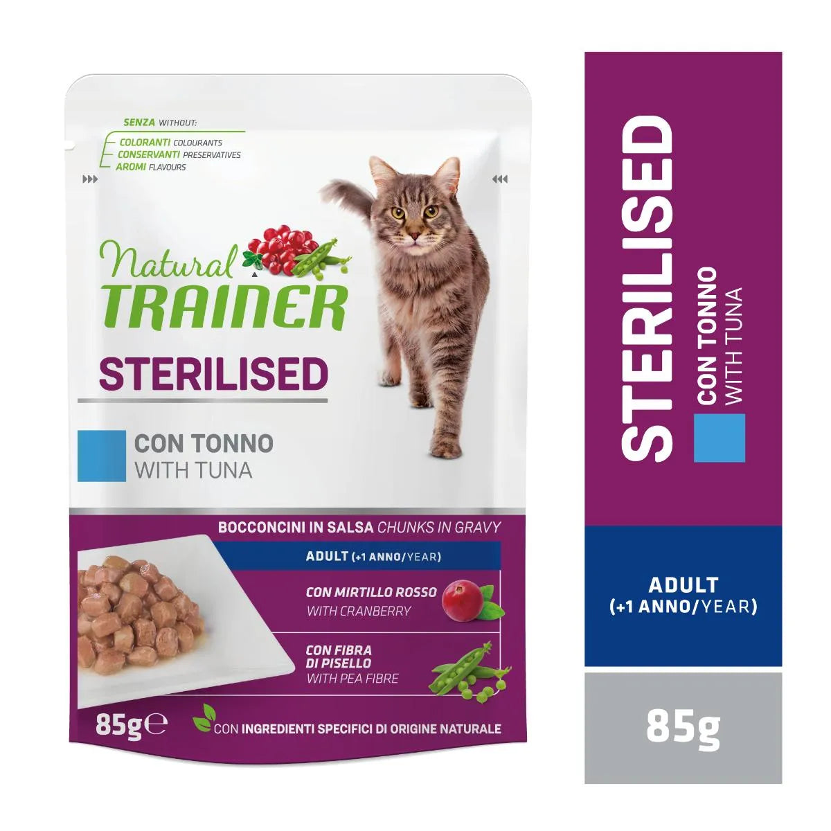 Natural Trainer Sterilised con Tonno 85g - Gatti Adulti Sterilizzati