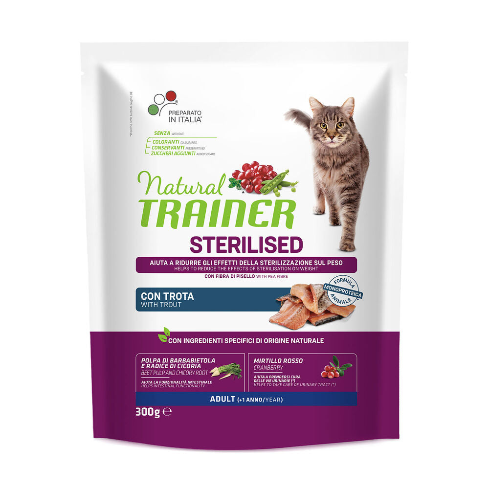 Natural Trainer Sterilised Trota 300g Crocchette per Gatto