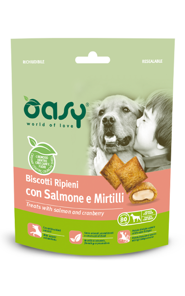 Oasy Biscotti Ripieni con Salmone e Mirtilli - Snack per Cani