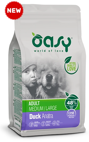 Alimento secco Oasy One Animal Protein Anatra 12 kg per cani adulti di taglia media e grande