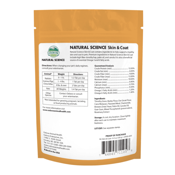 Oxbow Natural Science Skin and Coat 120g - Integratore per Pelle e Pelo