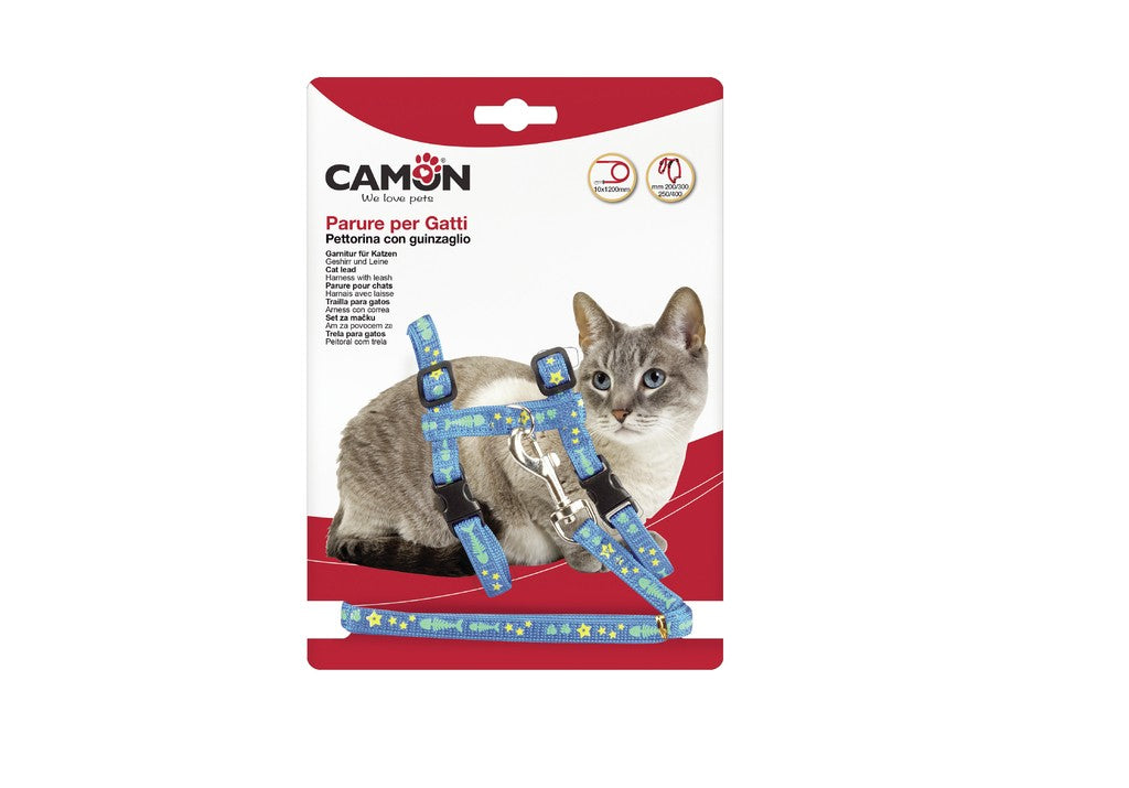 Set Camon per gatti con pettorina regolabile e guinzaglio in colore assortito