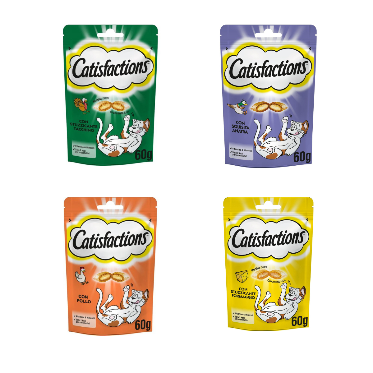 4x Catisfactions con Pollo, Formaggio, Anatra, Tacchino 60gr