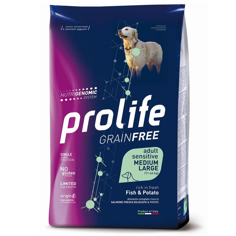 Prolife Grain Free Adult Sensitive Medium/Large Pesce e Patate 10kg Cane
