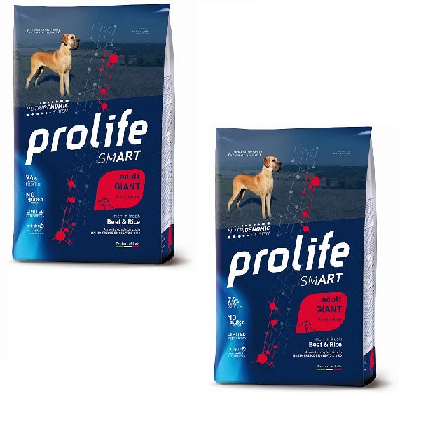 Offerta 2 sacchi Prolife Smart Giant Manzo e Riso 12 kg per cani adulti taglia gigante