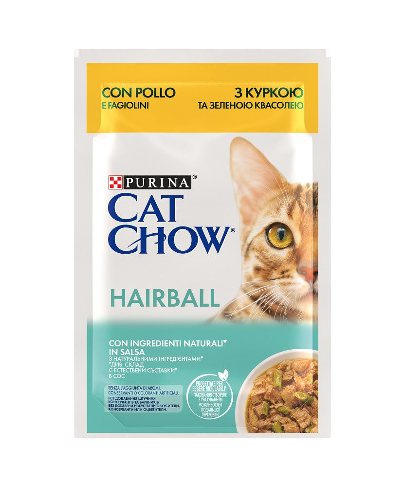 Purina Cat Chow Hairball Pollo e Fagiolini in Salsa 85g