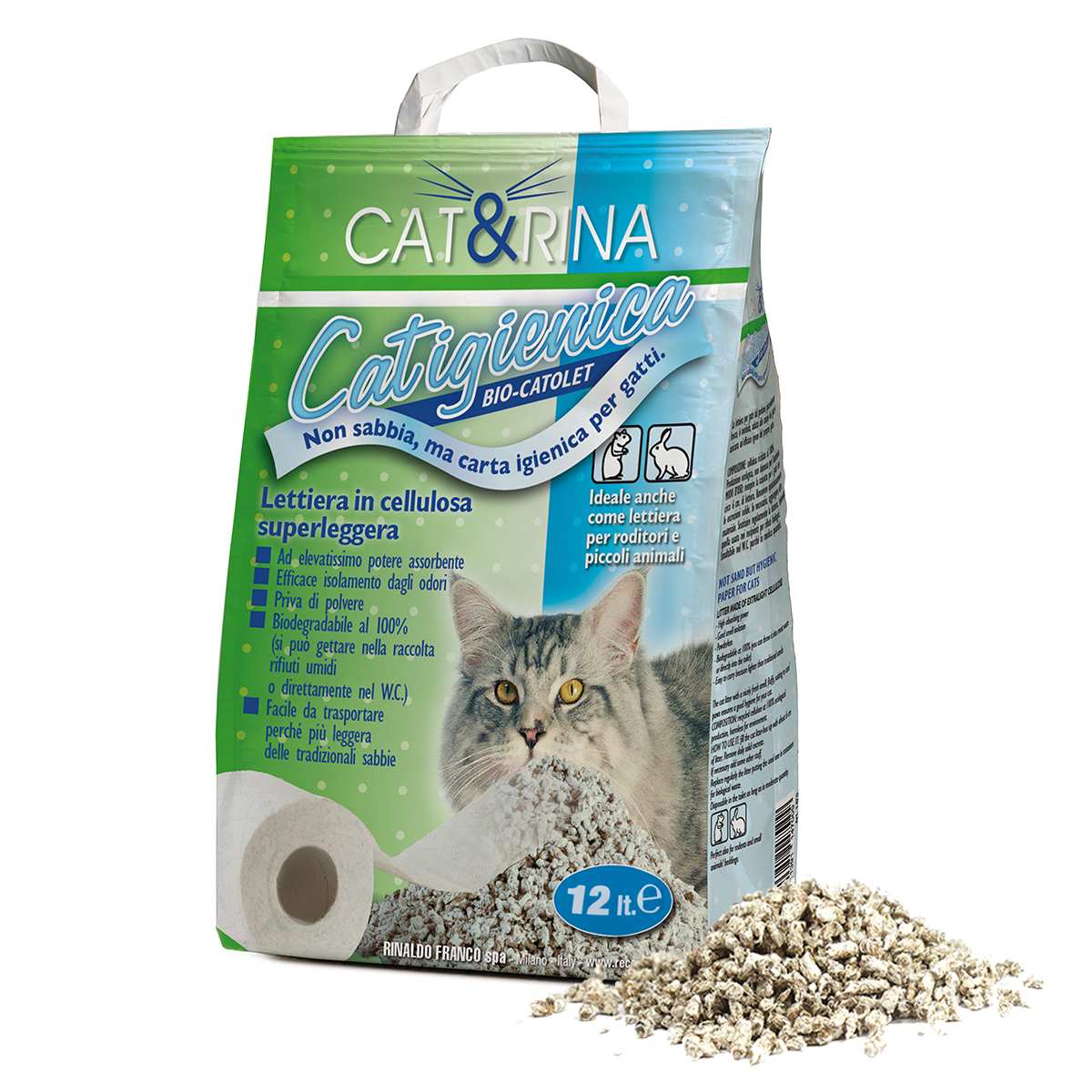 Lettiera per Gatti in Carta Riciclata Cat&Rina Catigienica 12L