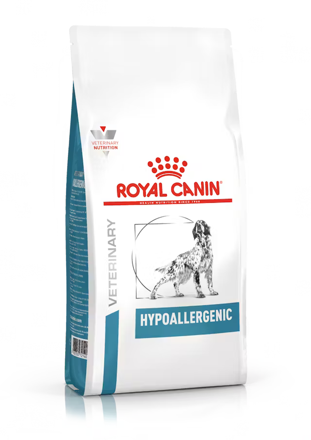 Vista frontale del sacco Royal Canin Hypoallergenic 7 kg per cani adulti