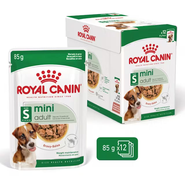 Royal Canin Mini Adult cane adulto 85g in salsa, confezione da 12 buste