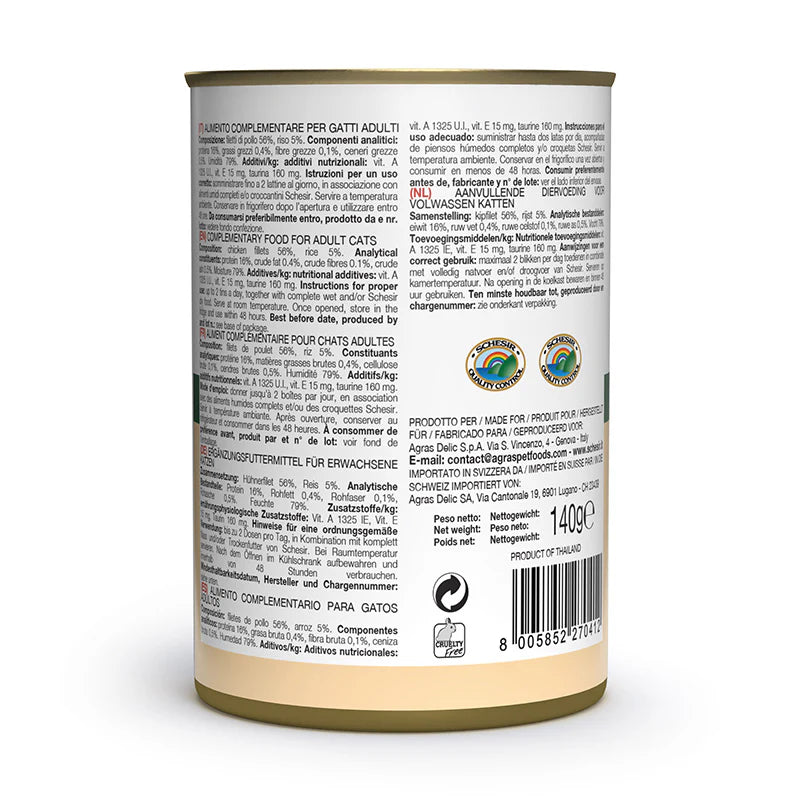 Schesir Filetti di Pollo al Naturale con Riso 140g - Umido Gatto