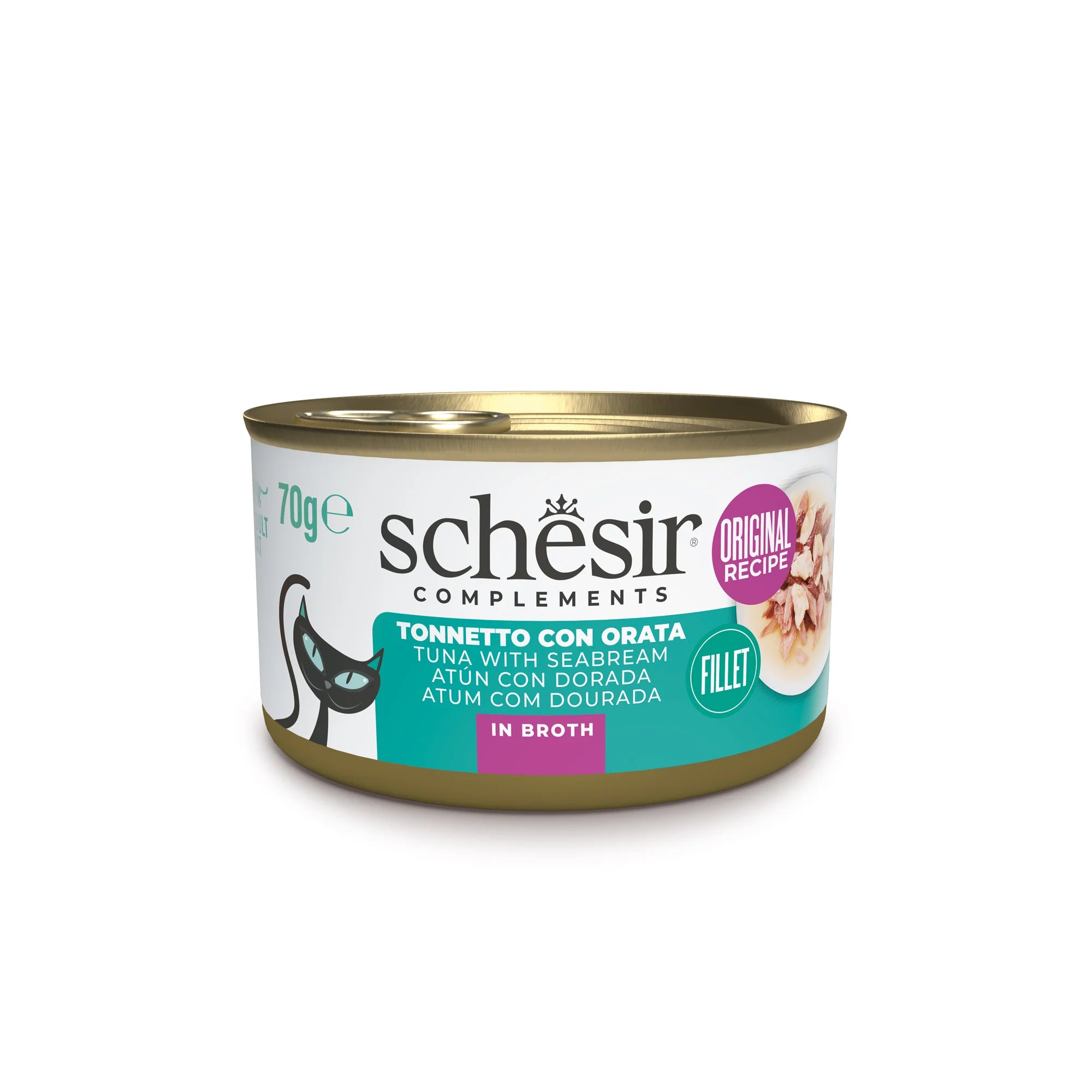 Alimento umido Schesir Tonnetto con Orata in Brodo 70 g per gatti adulti