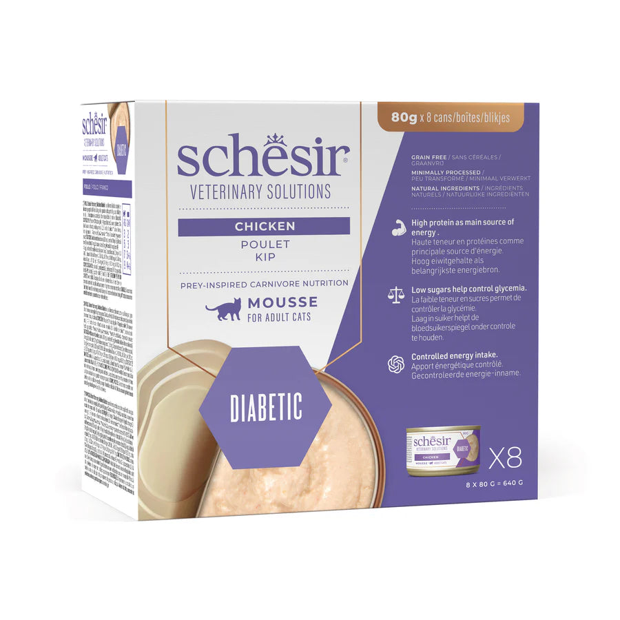Alimento umido Schesir Diabetic Pollo 8x80 g per gatti adulti con diabete