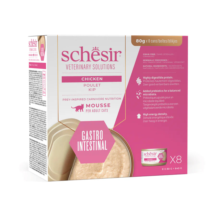 Alimento umido Schesir Gastro Intestinal Tonnetto Pollo 8x80 g per gatti adulti con disturbi digestivi