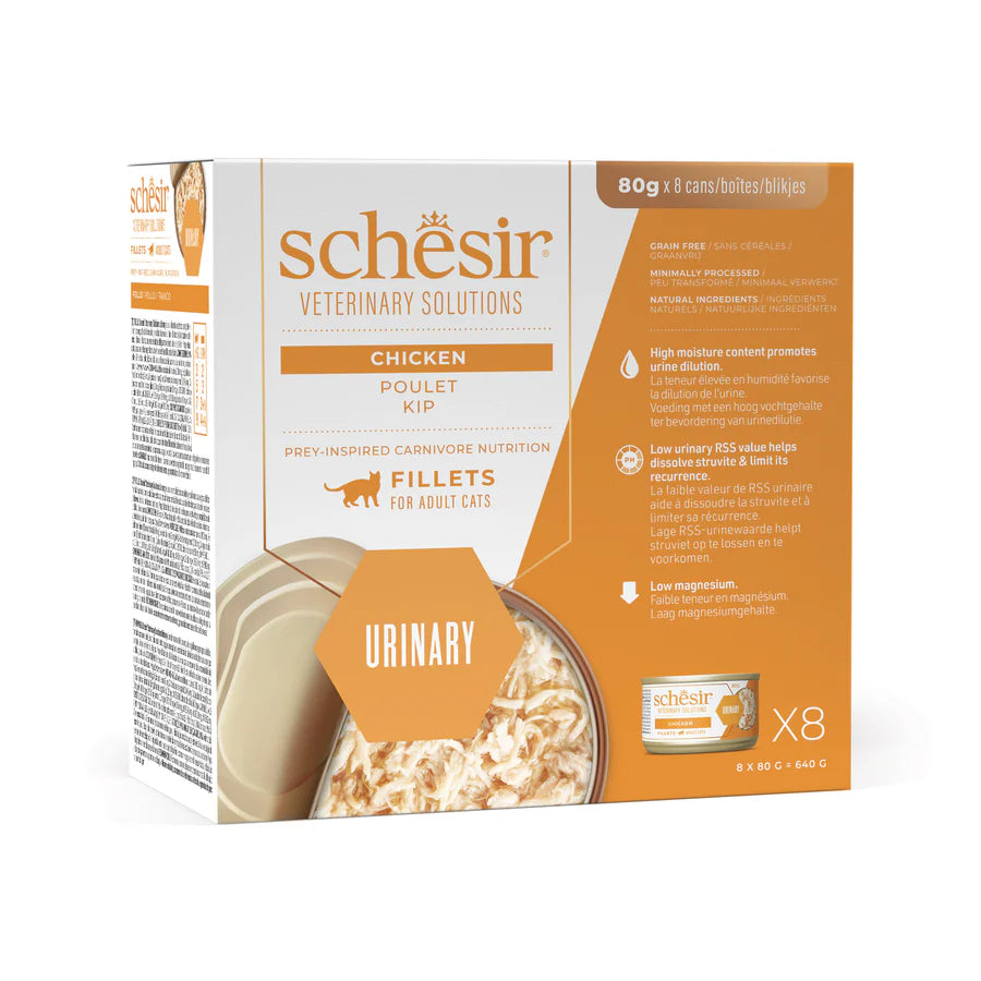 Alimento umido Schesir Urinary Filetti di Pollo 8x80 g per gatti adulti con calcoli di struvite