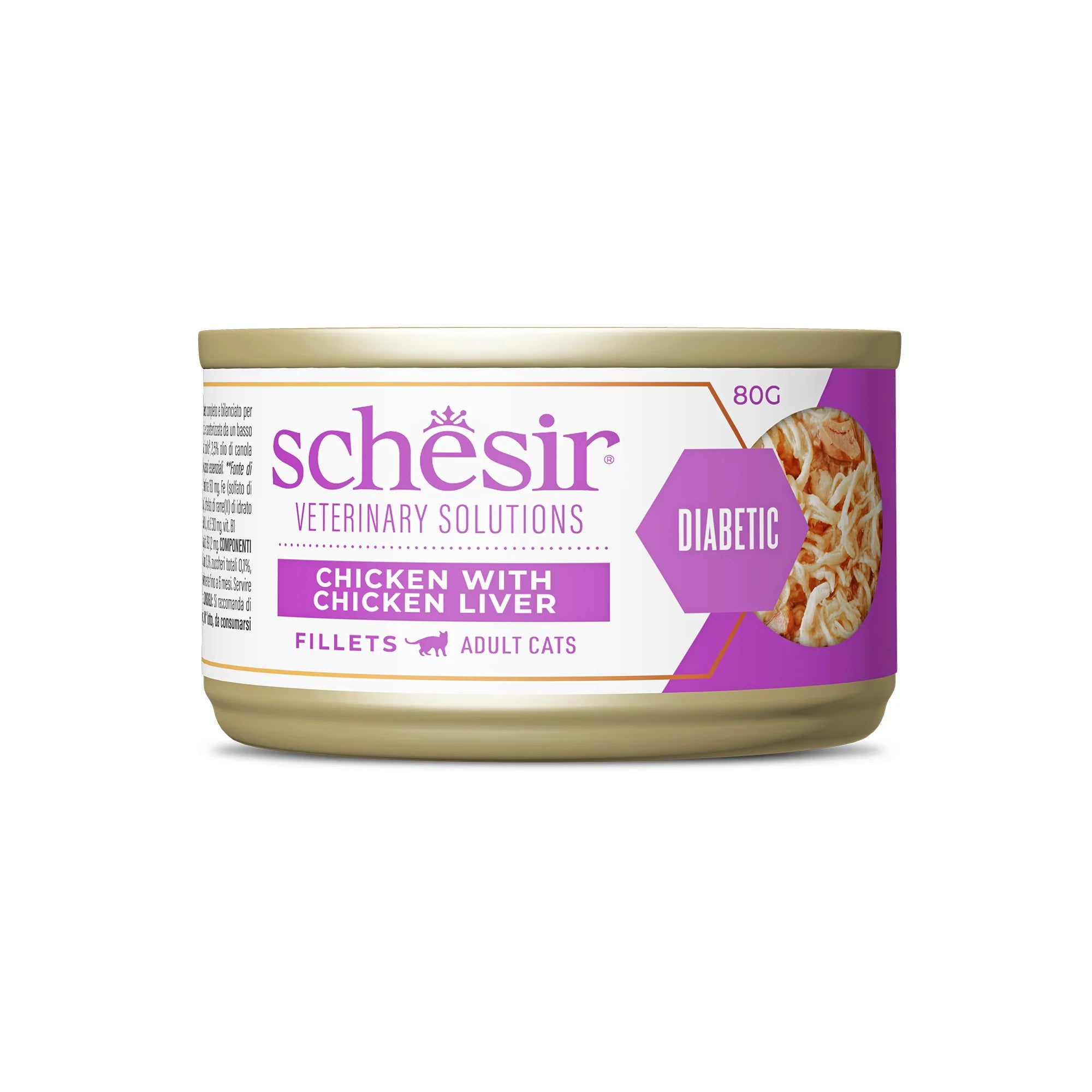 Alimento umido Schesir Veterinary Solution Diabetic 8x80 g pollo e fegato per gatti adulti con diabete