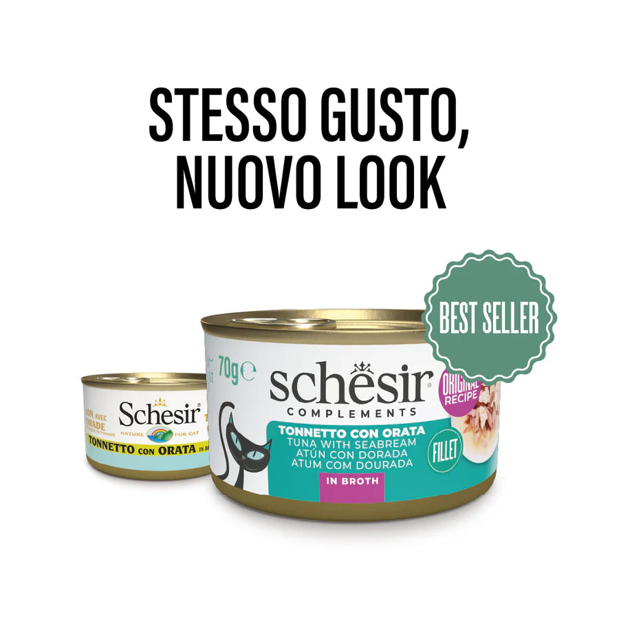 Alimento umido Schesir Tonnetto con Orata in Brodo 70 g per gatti adulti