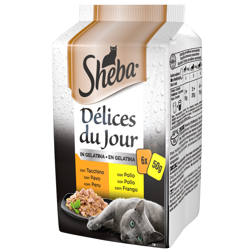 Sheba Delice Du Jour Tacchino e Pollo in Gelatina 6x50 Gr