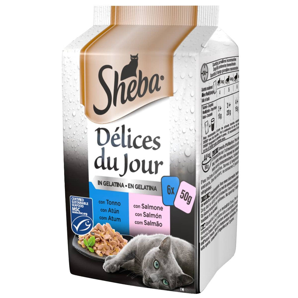 Sheba Delices Du Jour Tonno e Salmone in Gelatina 6x50 Gr