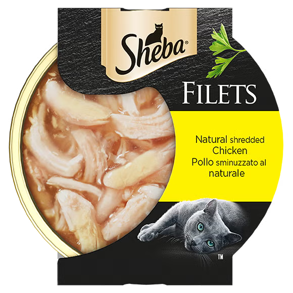 Vaschetta Sheba Filets 60 g per gatti adulti con filetti di pollo naturale in salsa