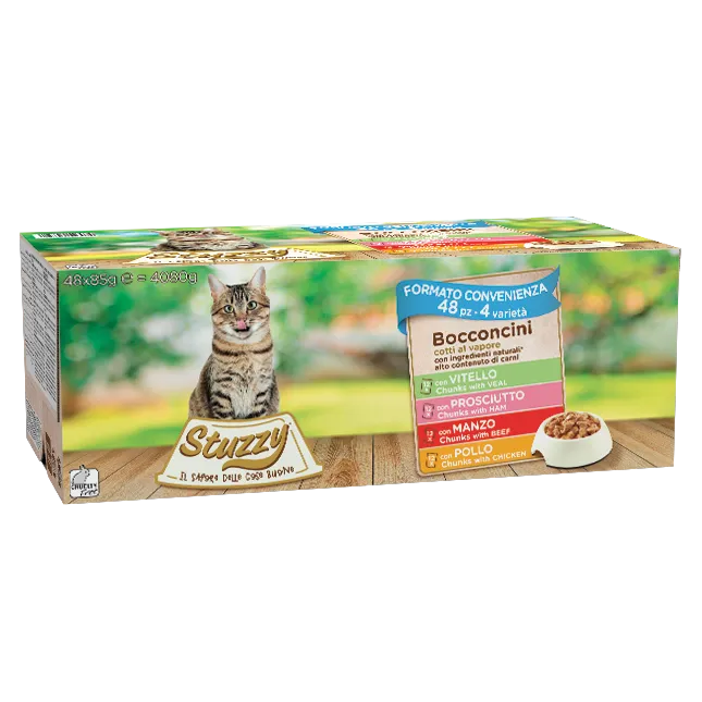 Stuzzy Multipack Bocconcini Pollo, Vitello, Prosciutto e Manzo 48x85g – Gatto Adulto