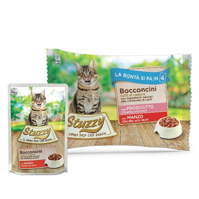 4x85g Stuzzy Multipack Bocconcini Prosciutto e Manzo – Gatto Adulto