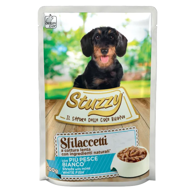 Stuzzy Sfilaccetti Pesce Bianco 100g – Cane Adulto