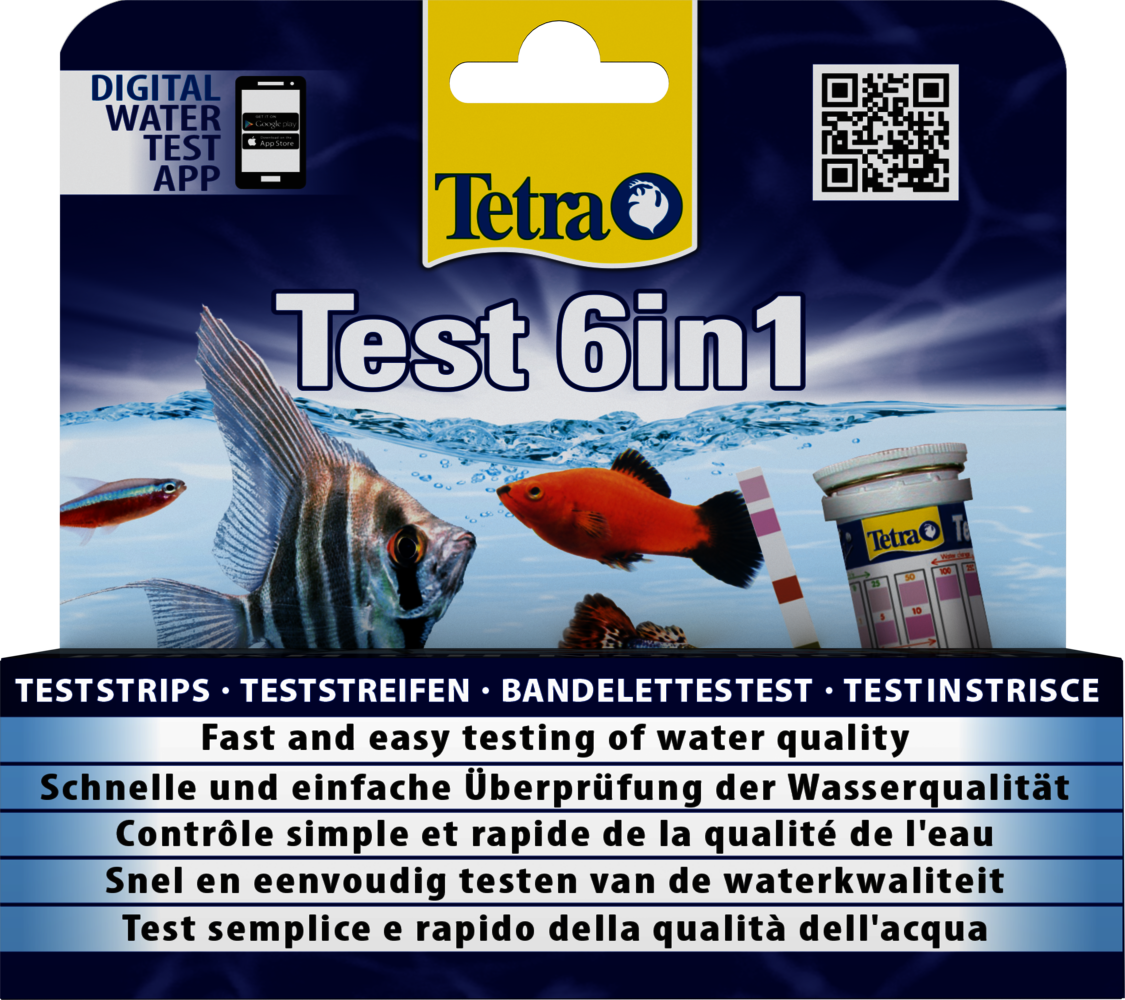 Confezione Tetra Test 6in1 con pesci e flacone di strisce reattive per test acqua dolce acquario 25 pezzi