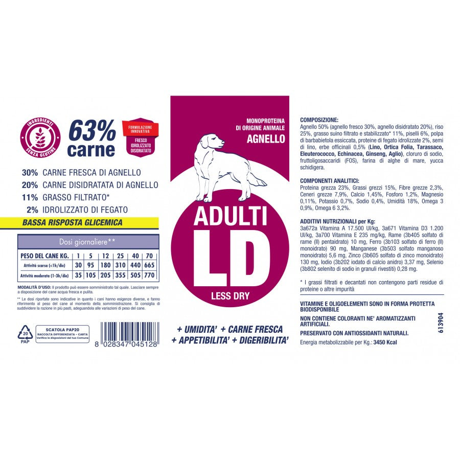 Vet Line Adulti LD Agnello 12kg (3x4kg) - Crocchette per Cani