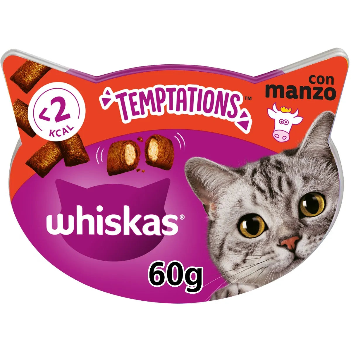 Whiskas Temptations con Manzo 60g Snack per Gatto