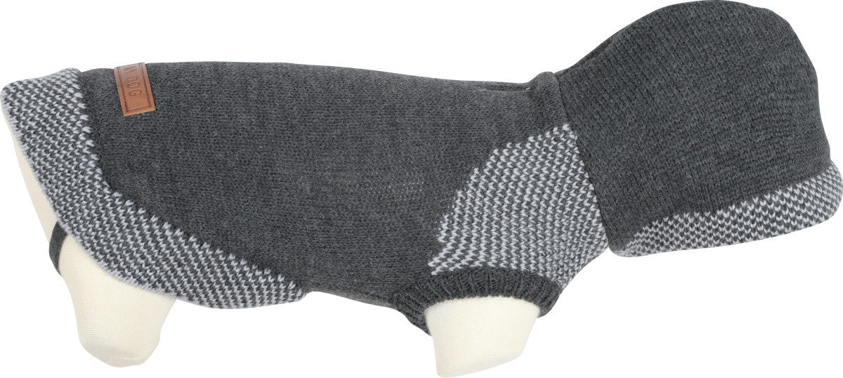 Pullover Zolux con cappuccio grigio 25 cm per cani, caldo con fodera in pelliccia e maglia chiné