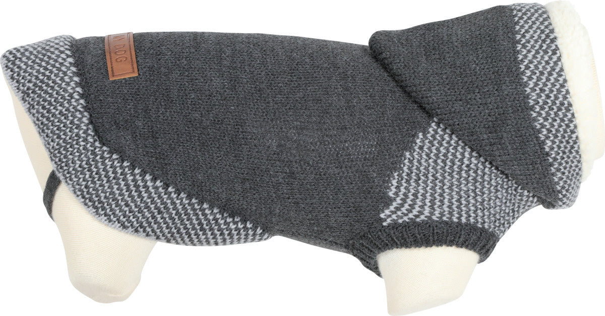 Pullover Zolux con cappuccio grigio 25 cm per cani, caldo con fodera in pelliccia e maglia chiné