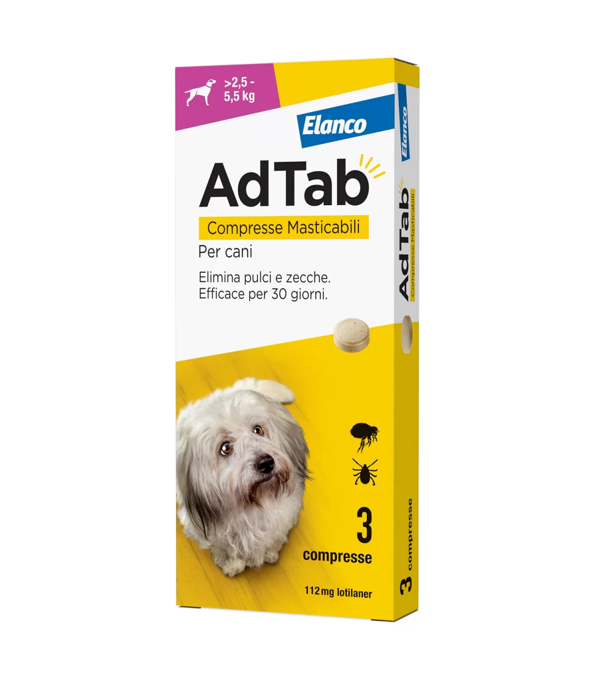 Elanco AdTab Compresse per Cani Peso 2,5-5,5kg - 3 Compresse 112mg Rosa